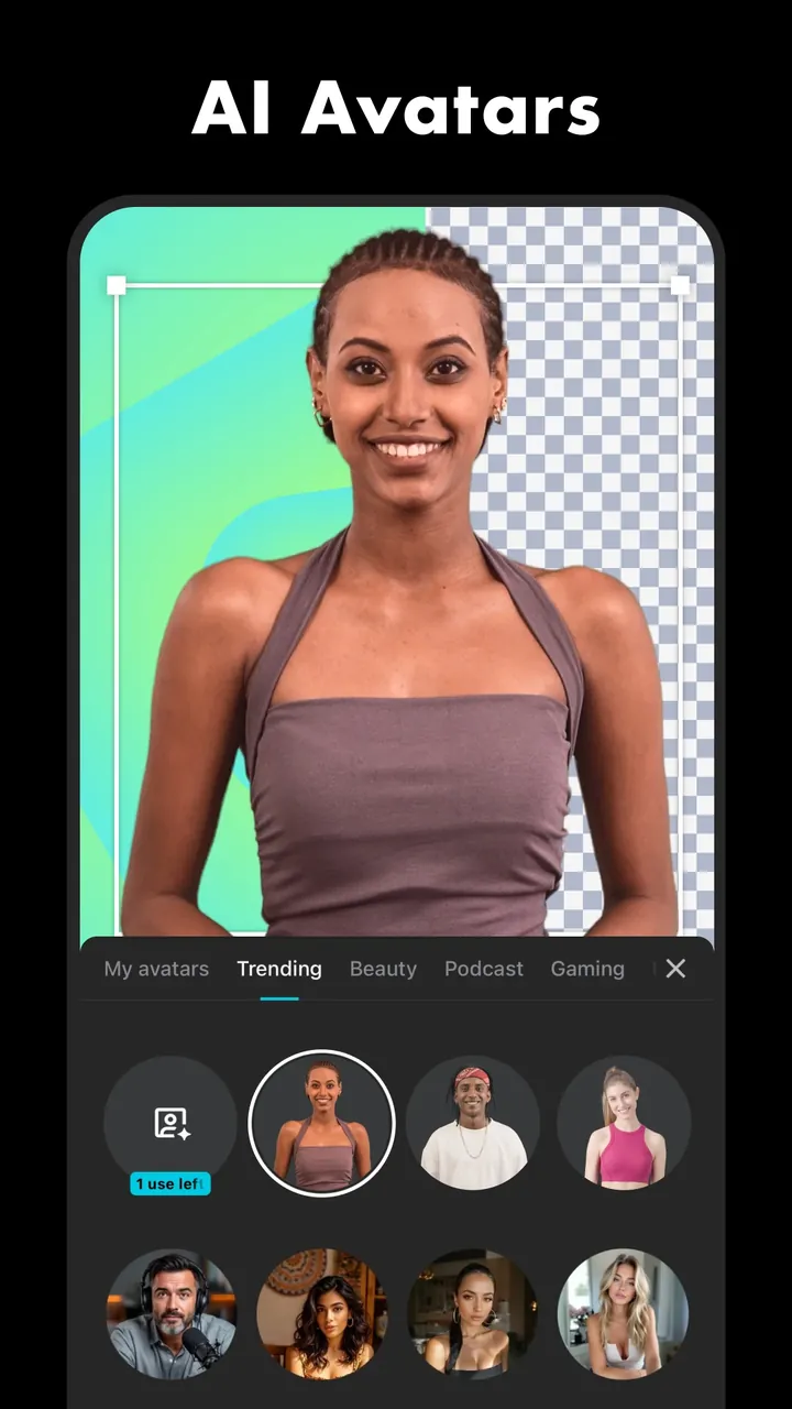 CapCut AI avatars with background removed