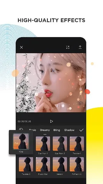 CapCut video effects panel with Dreamy sparkle effects