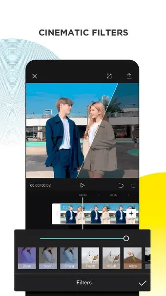 CapCut cinematic filters applied to a video in the editor